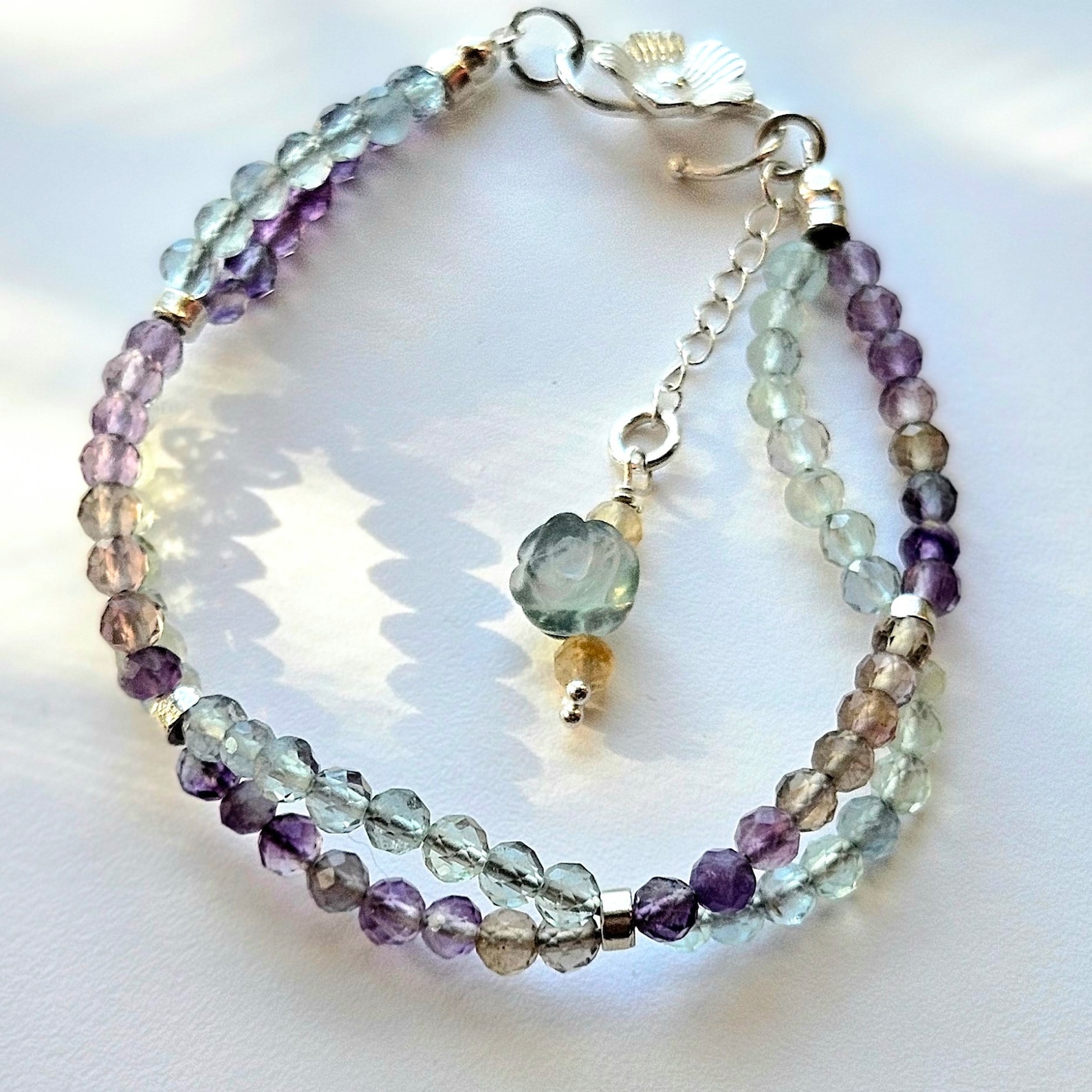 Infinity Fluorite Gemstone Bracelet – Stunningly Beautiful Healing Bracelet  – Pearl & Palette Handmade Freshwater Pearl & Gemstone Jewelry